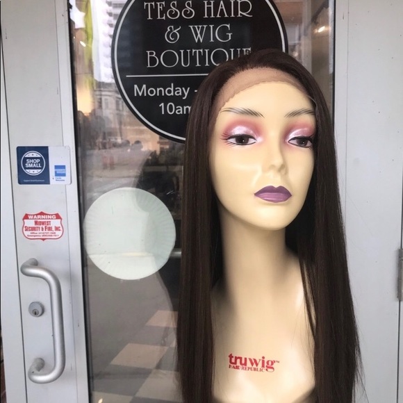 Brown 6X6 Wig wear up in a Ponytail Swisslace Wig main image 5